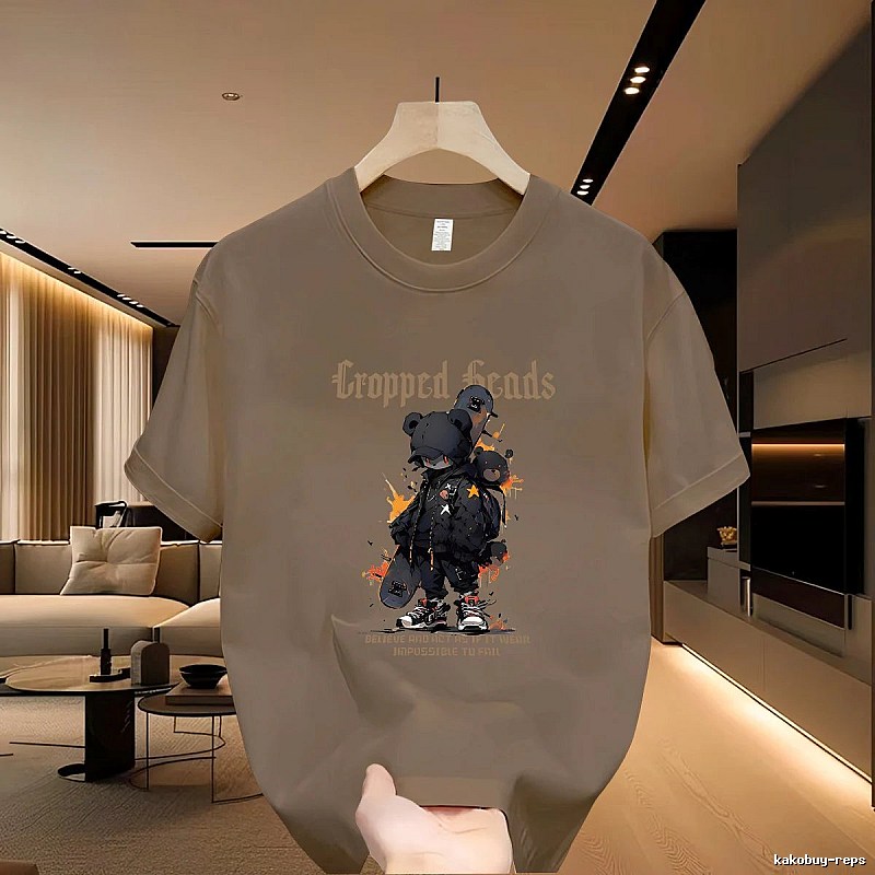 Streetwear Brand Skateboarding Bear Street Style Khaki T-Shirt