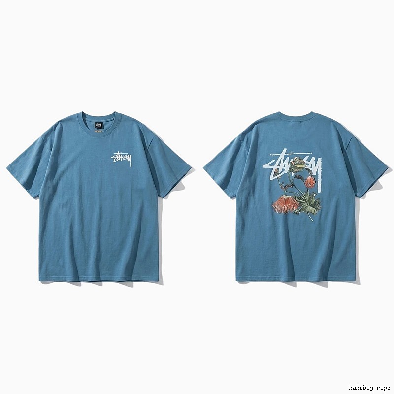 Stussy floral-style blue T-shirt