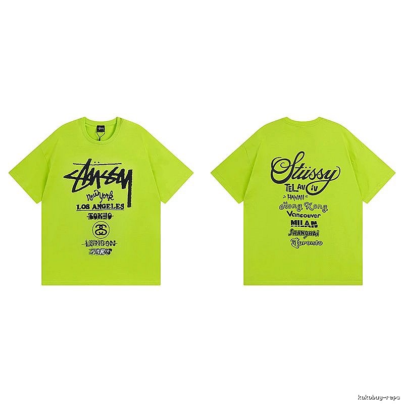 Stussy Fluorescent Green Spider Graphic T-Shirt Soft Neutral Logo