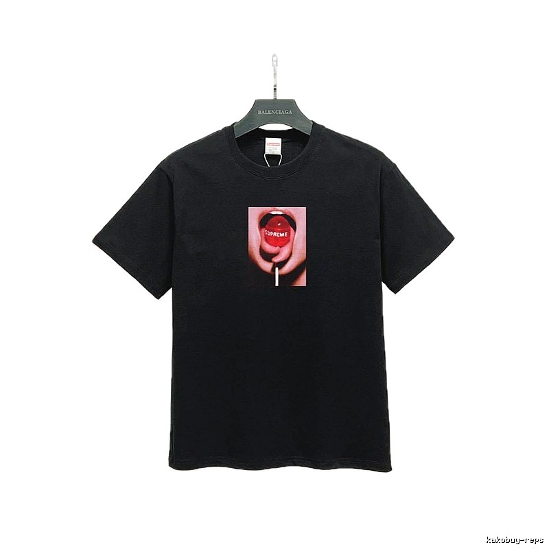 Supreme Lollipop Print Street Style Black T-Shirt