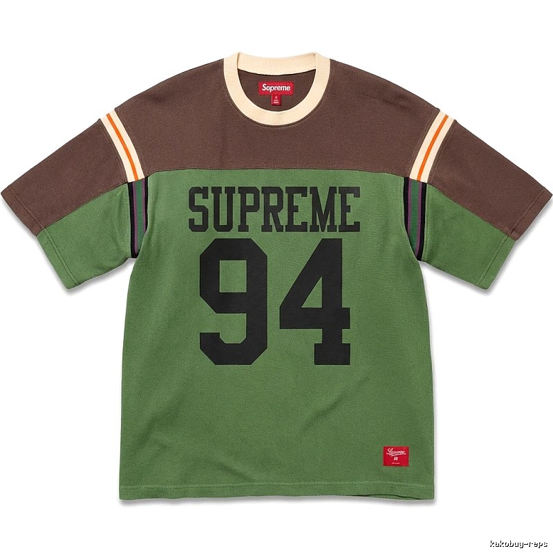 Supreme retro-style green and brown color-blocking T-shirt
