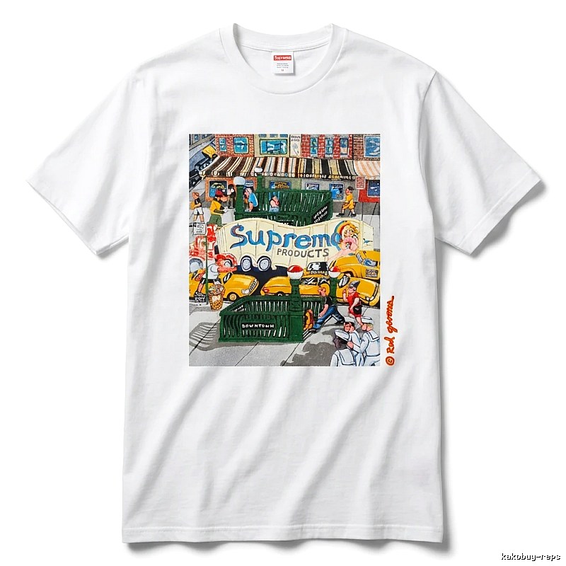 Supreme street style white T-shirt