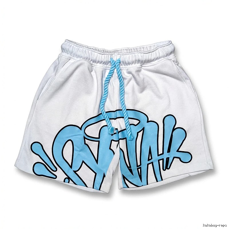 SynaWorld graffiti-style white shorts