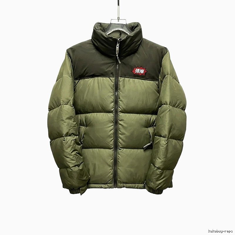 The North Face double - color green down jacket
