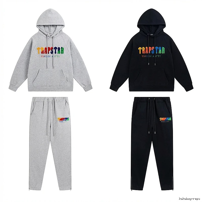 Trapstar Rainbow Wind Grey/Black Hooded Set