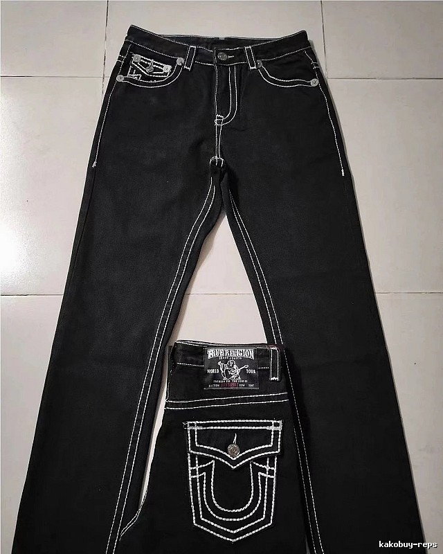 True Religion Black White Contrast Stitch Jeans Daily Styling Logo
