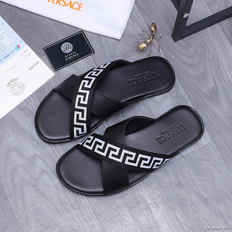 Versace Greek Key Casual Style Black Slide Sandals