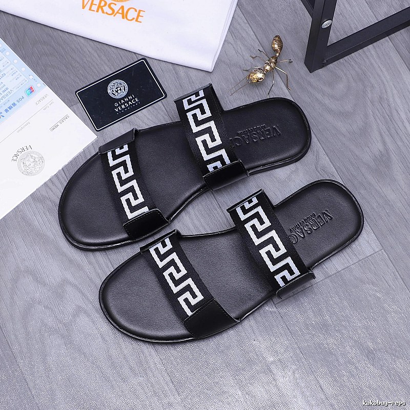 Versace Greek Key Light Luxury Style Black Slides
